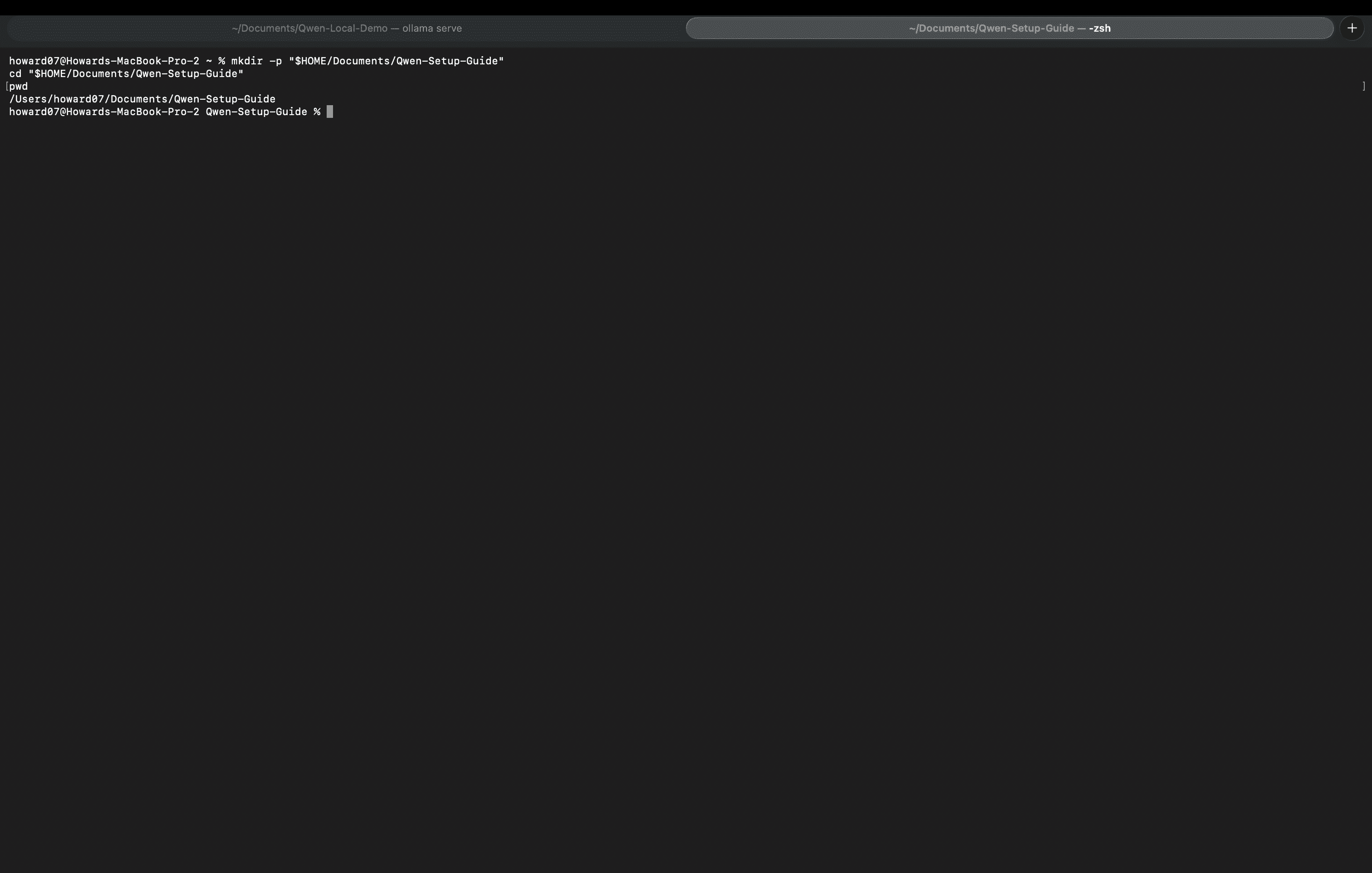 Creación y apertura de la carpeta Qwen-Setup-Guide