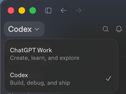 Cambiar la app de escritorio de ChatGPT al modo Codex