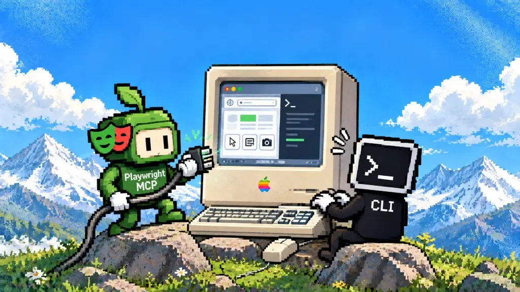 像素风格的 Playwright MCP 与 CLI Agent 分别连接浏览器和终端