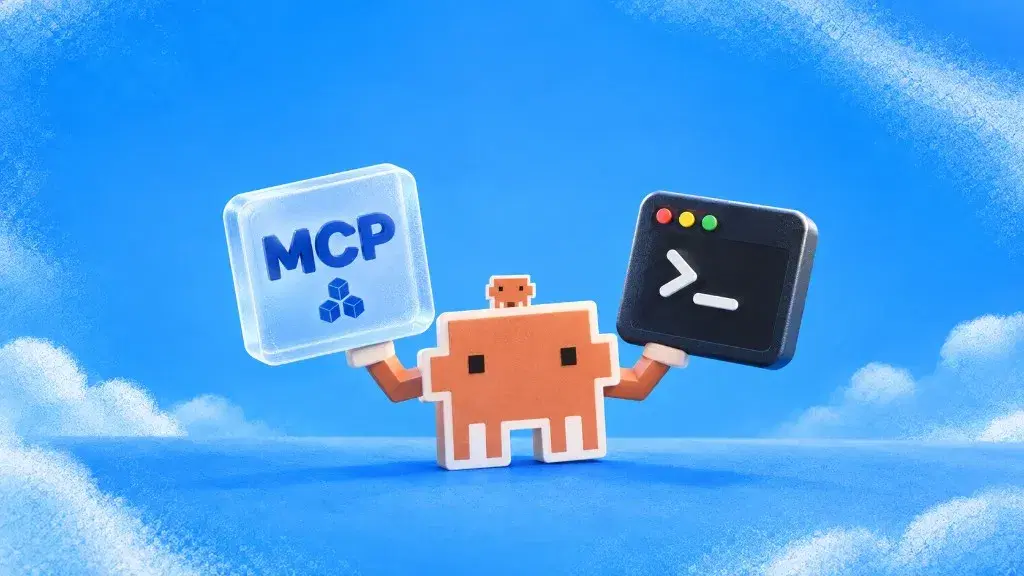 Icone MCP e CLI visualizzate fianco a fianco per il controllo dello strumento agente AI