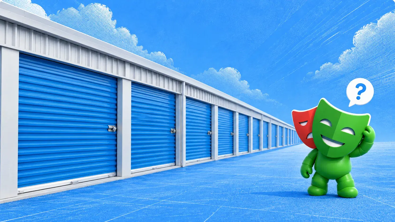 Mascotte verde di ego (lite) accanto a box blu chiusi a chiave, indecisa su quale tenga lo snapshot