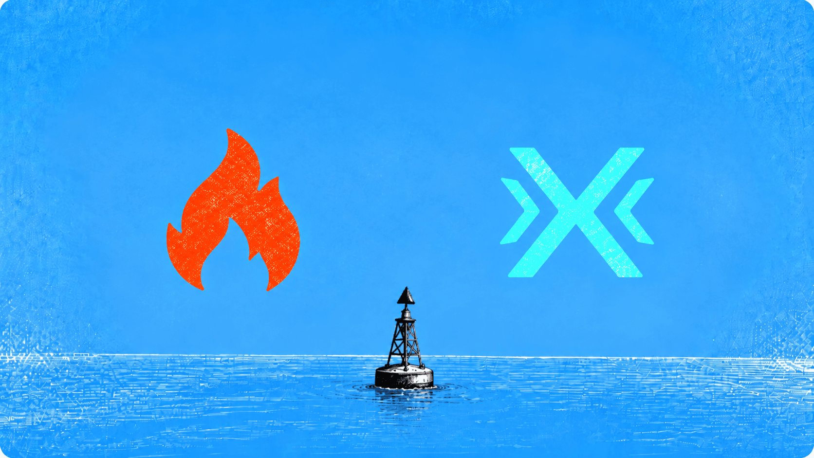 Firecrawl and Crawl4AI symbols above an ocean, illustrating web extraction deployment choices