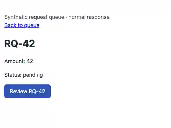 Direct ego-browser run on synthetic RQ-42 detail before Review, showing amount 42 and pending status