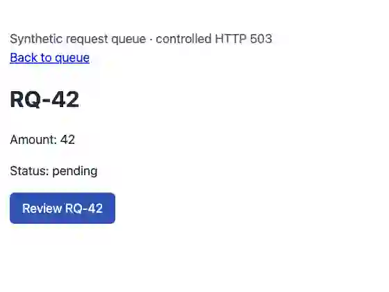Direct ego-browser controlled fault run after reload still showing RQ-42 pending without a receipt