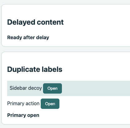 Original pixel crop showing delayed text and the primary Open result beside a duplicate sidebar label