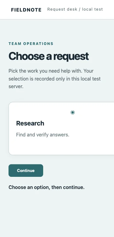 Local request page at 375 pixels before repair, with a card visibly cut off at the right edge