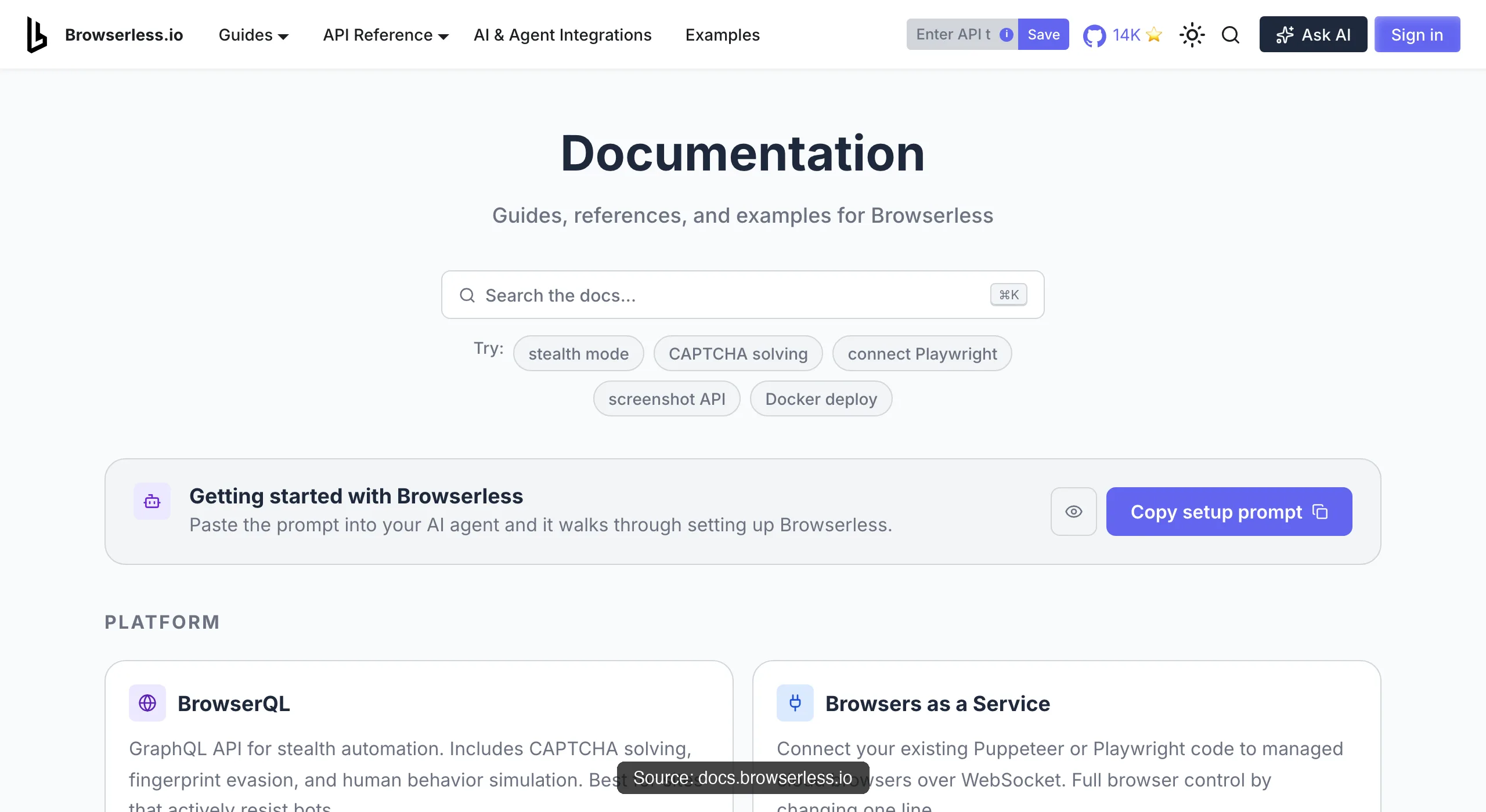 Browserless documentation: REST endpoints and BrowserQL callable from any HTTP pipeline