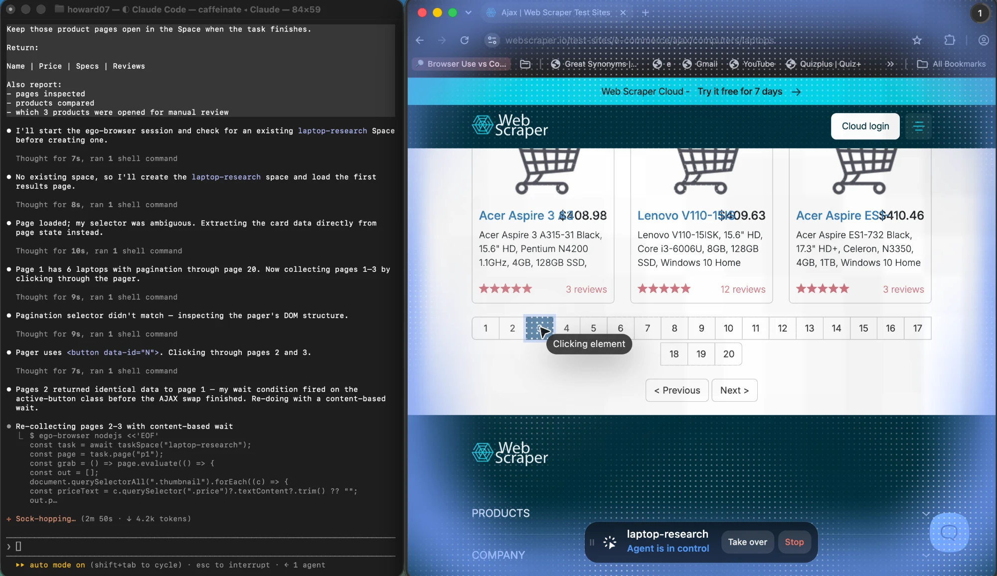 Una terminal que muestra las páginas 2 y 3 devolviendo los mismos registros obsoletos que la página 1, porque la condición de espera se vinculó a una clase de estado activo en lugar de al contenido