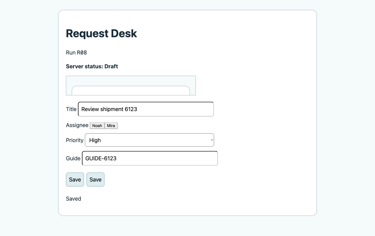 Audited manual replay MV08B shows Saved even though the server did not commit