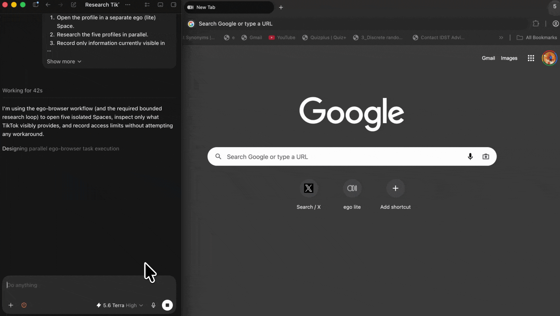 Separate ego (lite) Space researching a TikTok account